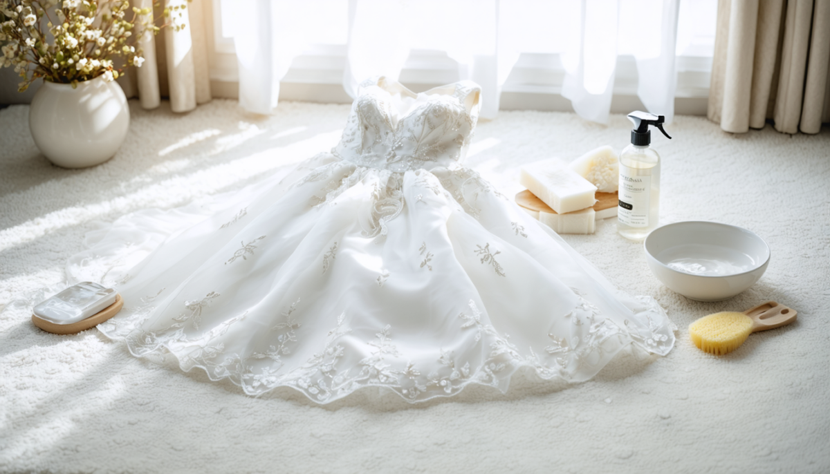 découvrez nos astuces simples et efficaces pour préserver l'éclat de votre robe de mariée grâce à un nettoyage adapté et facile à réaliser.